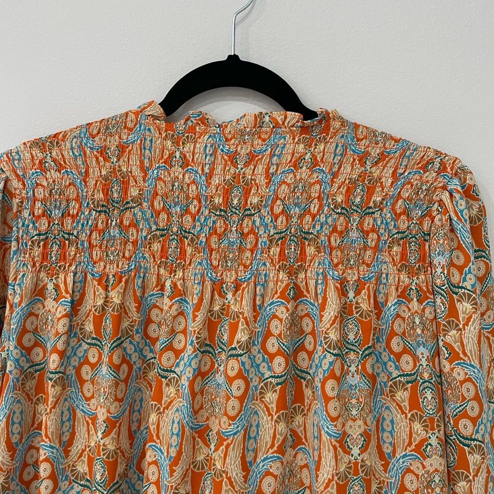 Rose & Olive Tunic Top Womens Color Orange Floral Long Sleeve Sz M - Picture 4 of 8
